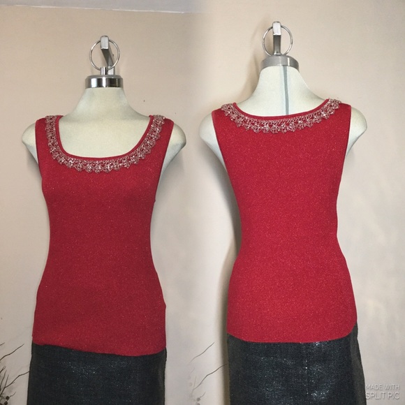 Peter Nygard Tops - Nygard, Red Embroidered Sparkly blouse,